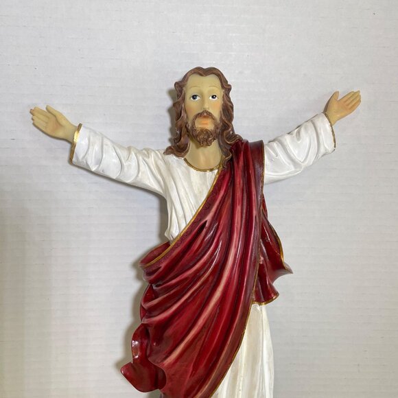 Large Hand-Painted Jesus Christ Wall Hanging Statue With Open Arms Design - Picture 4 of 12